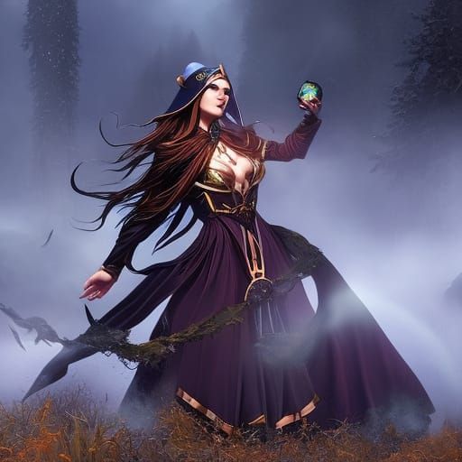 Hyperrealistic Witch Consuming Astral Apples