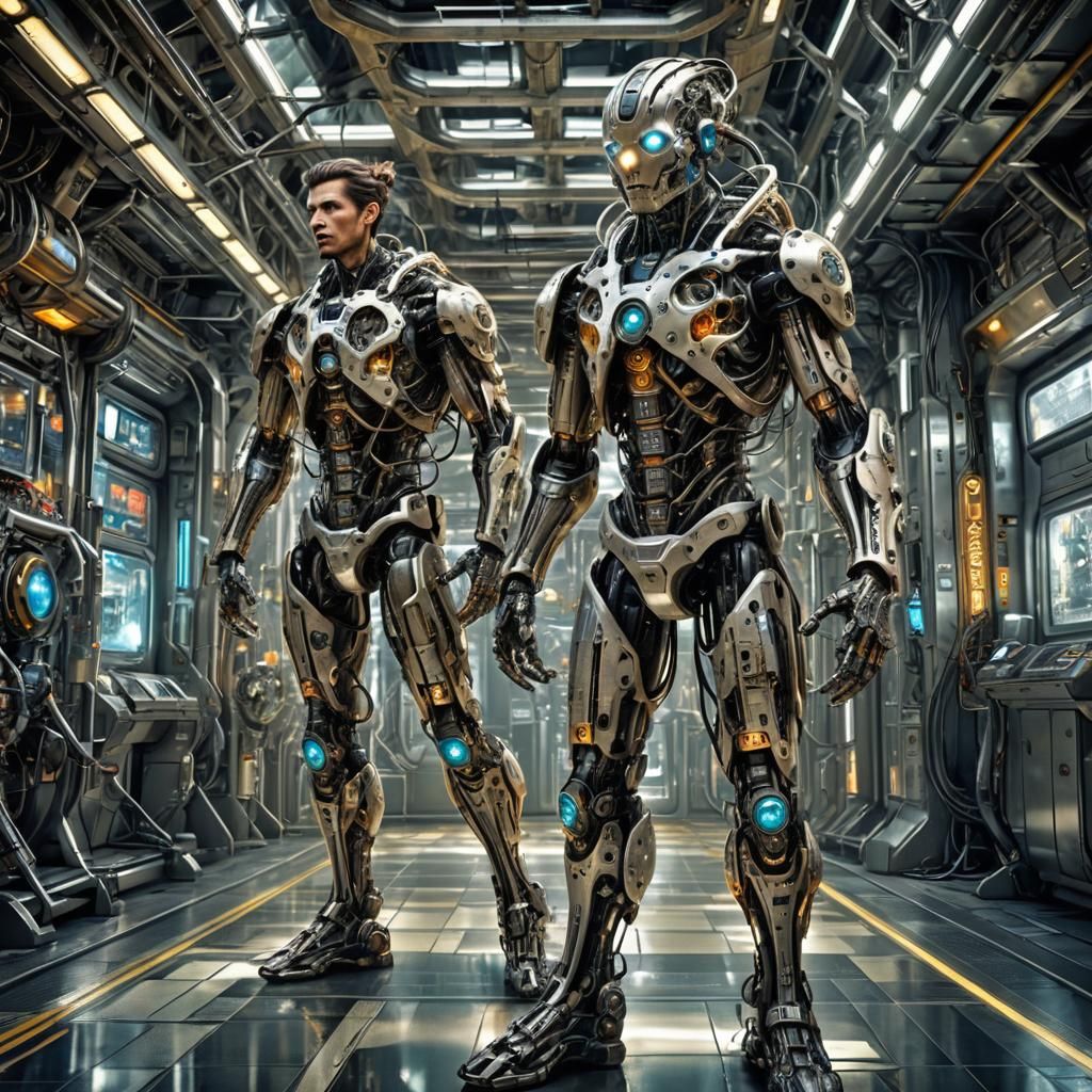 Biomecanical biopunk Human cyborg and machine cyborg