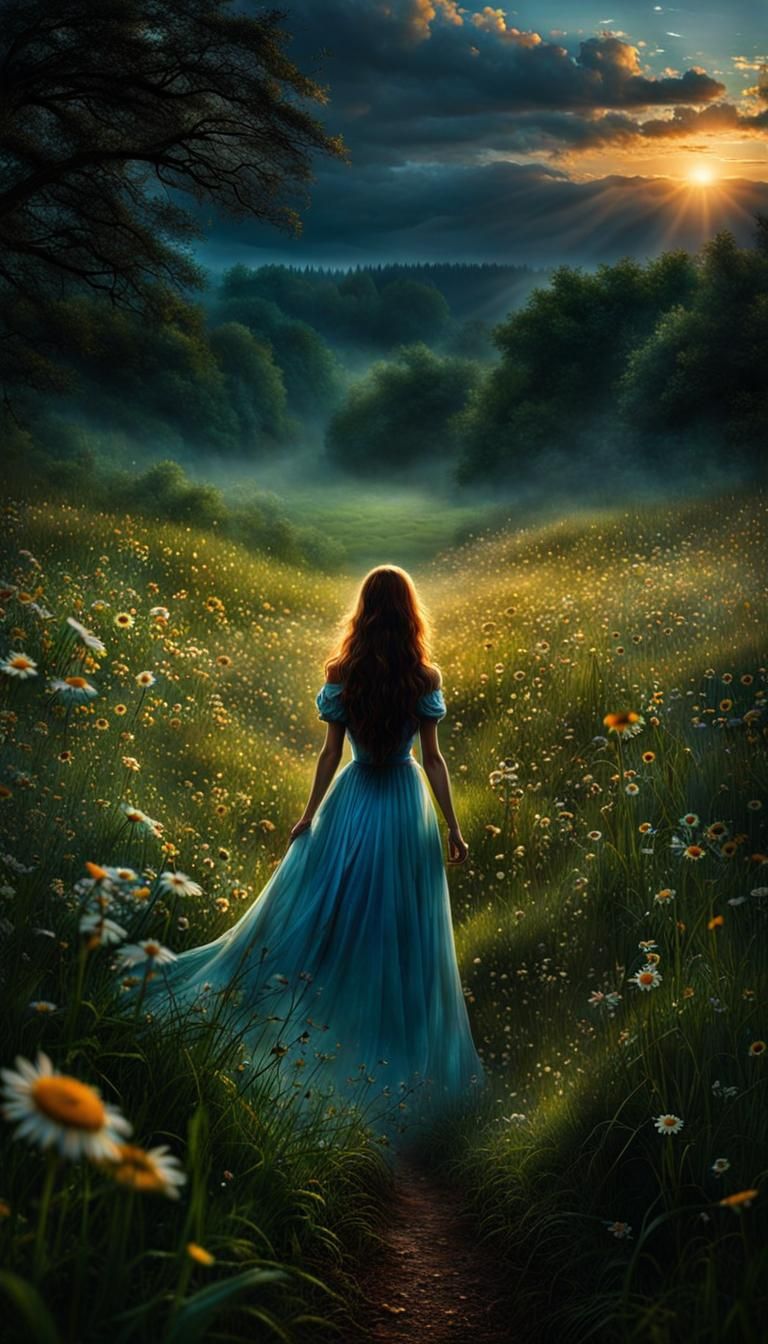 Melancholy Figure in Meadow Contemplates Lost Love