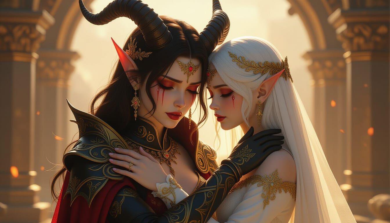 Demon Princess Cries, Sister Offers Comfort in 3D Render