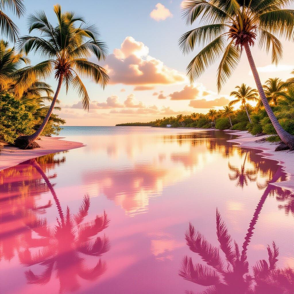Pink Saltwater Lagoon in Dominican Republic at Golden Hour