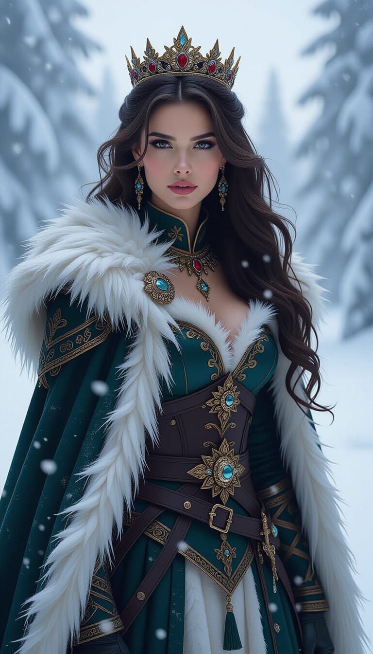 Majestic Winter Queen in Epic Fantasy Portrait