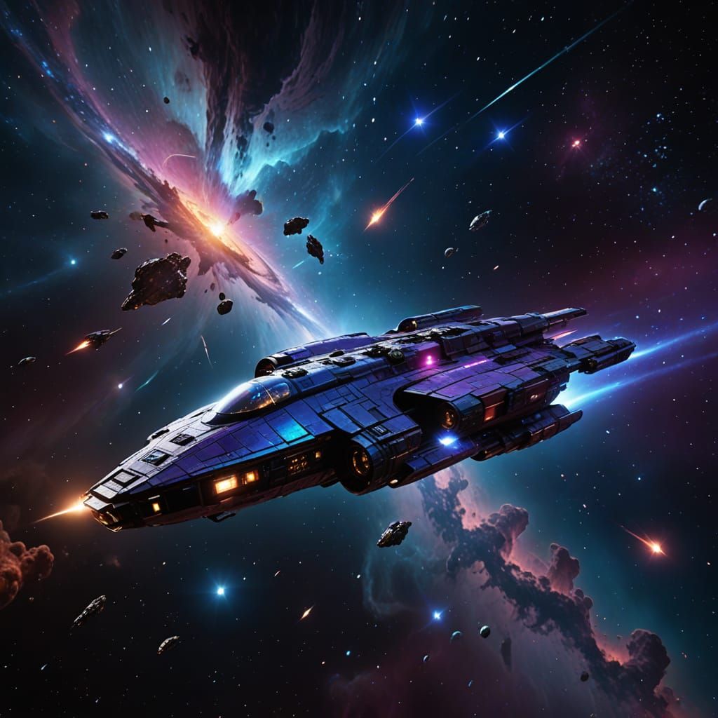 Starship Near Horsehead Nebula in Sci-Fi Style