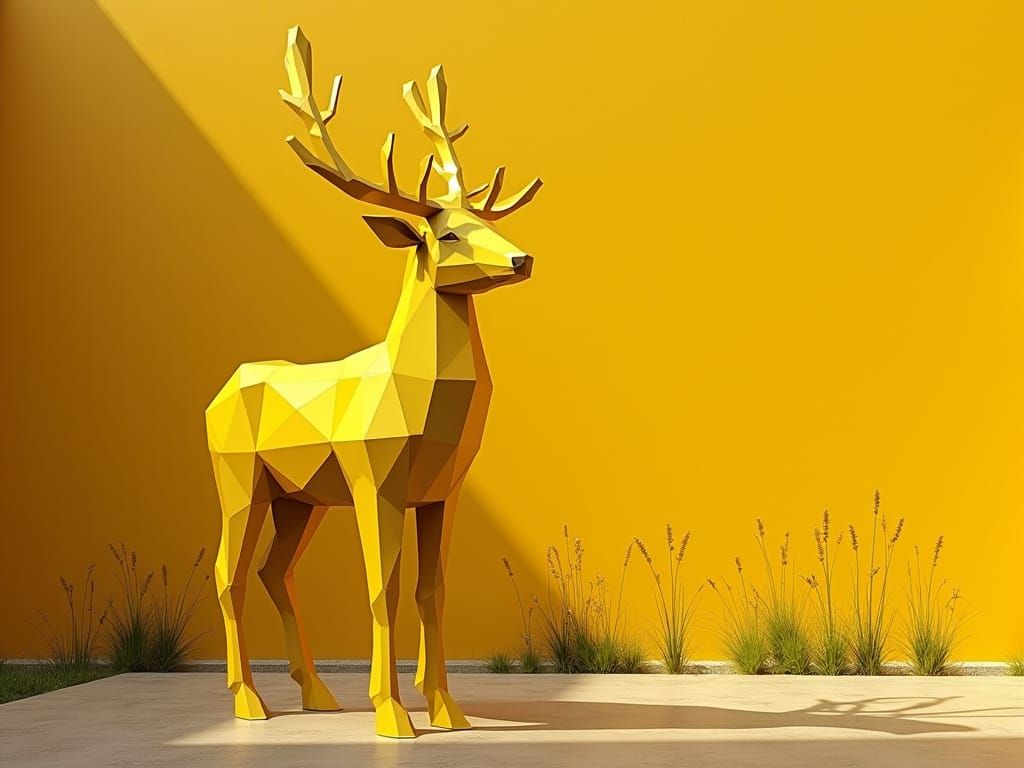 Minimalist Reindeer Sculpture in Golden Light