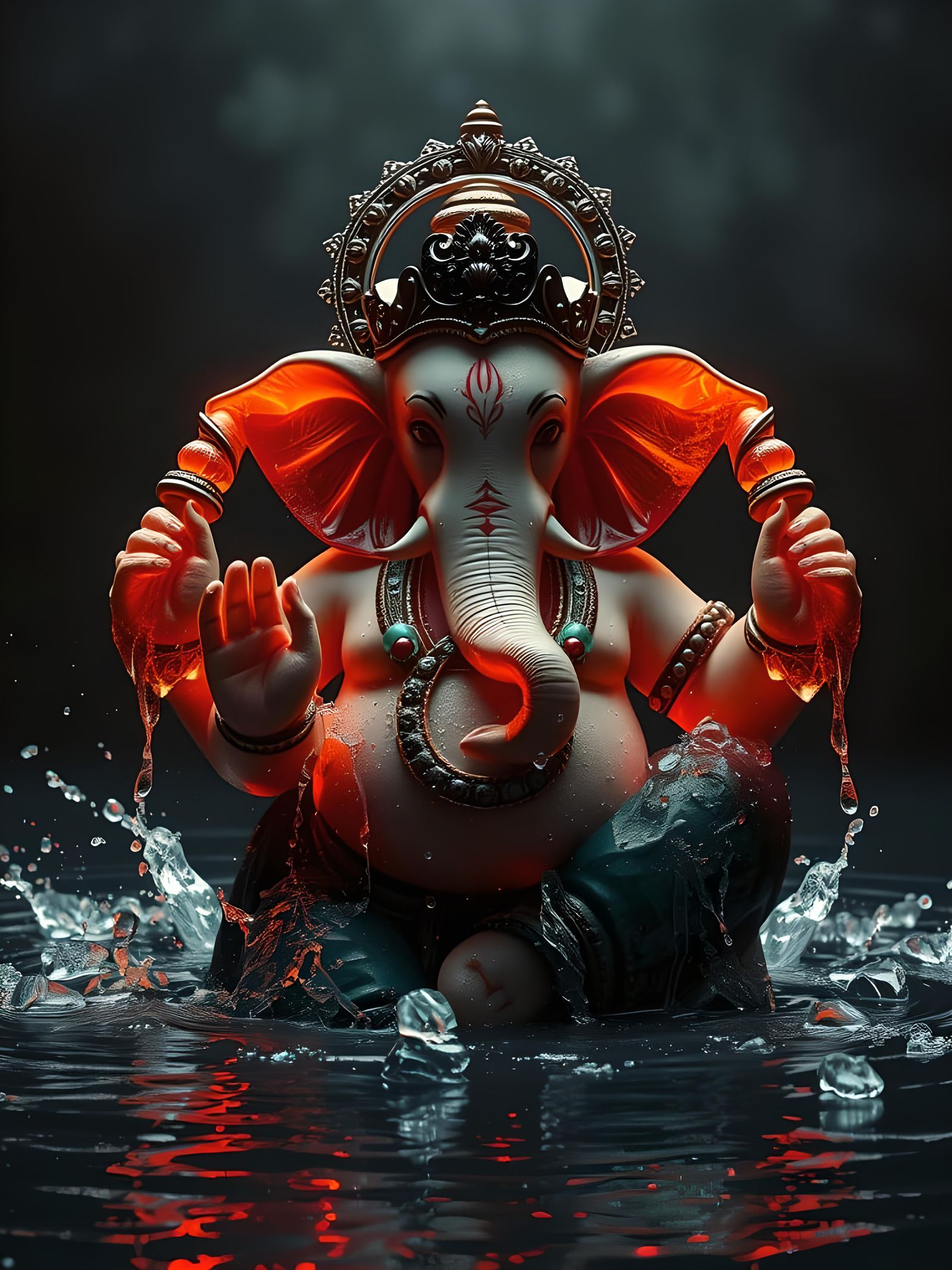 Adorable Ganesha with Ice and Fire Arms