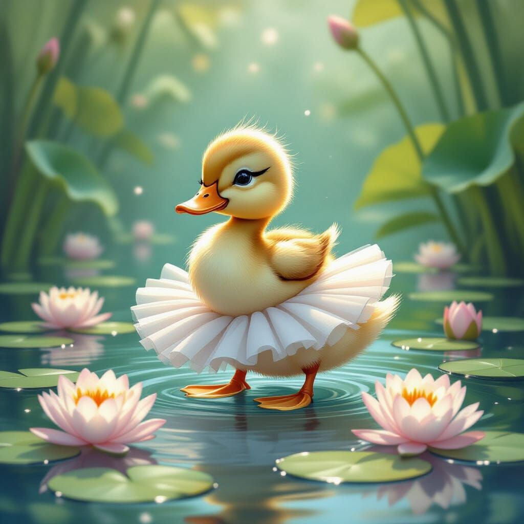 Duckling Ballerina's Surreal Water Ballet Dream