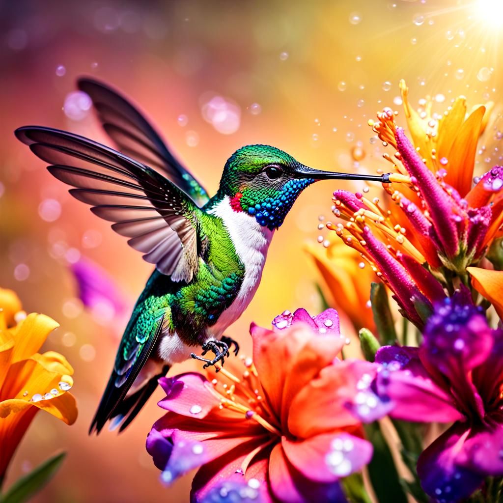 Hummingbird Sipping Nectar: Vibrant Macro Photography