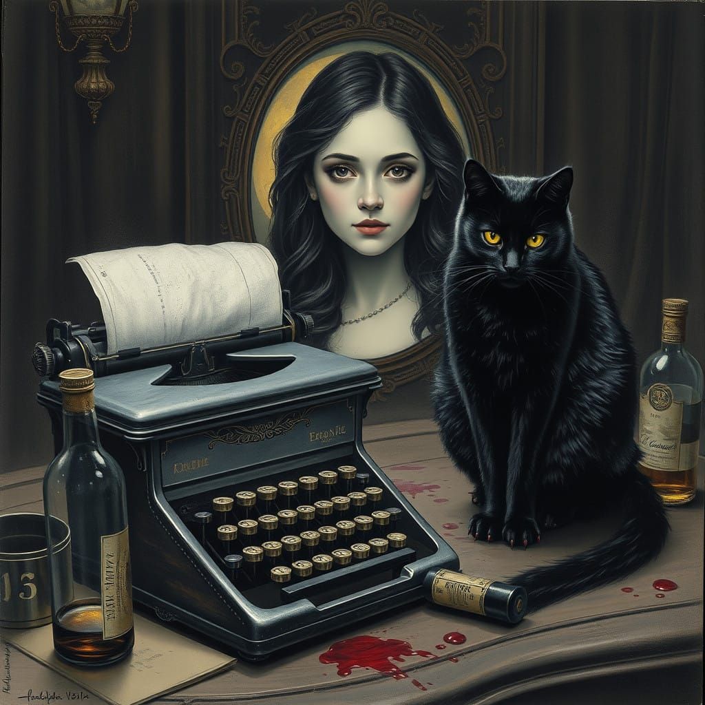 Ethereal Portrait Surrounded by Whisky-Soaked Remnants of a...