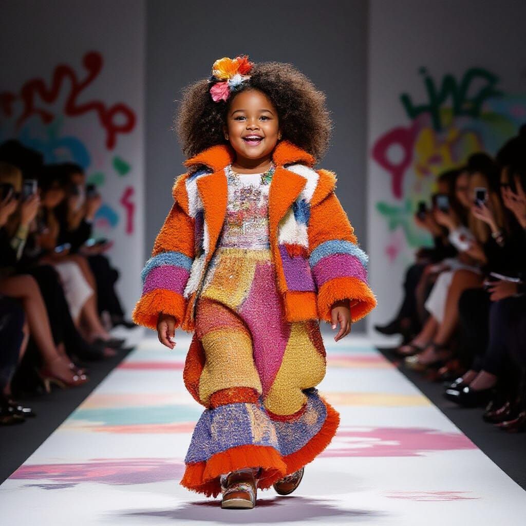 Black Girl Struts Runway in Colorful Avant-Garde Fashion