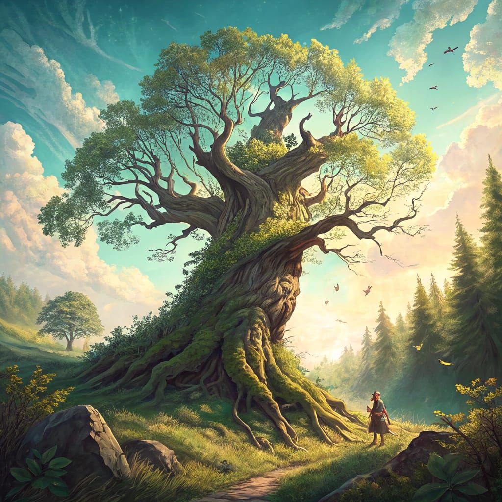 Ancient Tree Monster Awakens in Vibrant Spring Landscape