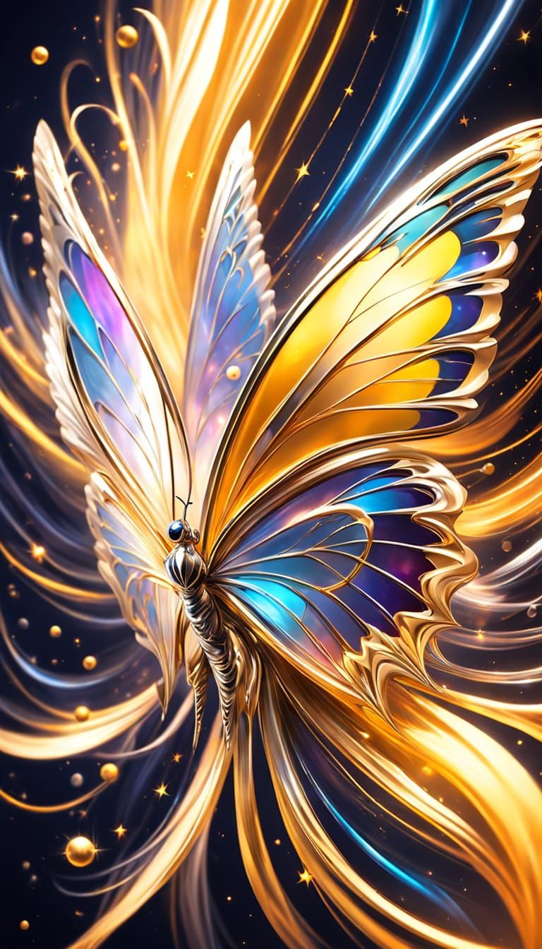 Metallic Butterfly in a Whirlwind of Colors