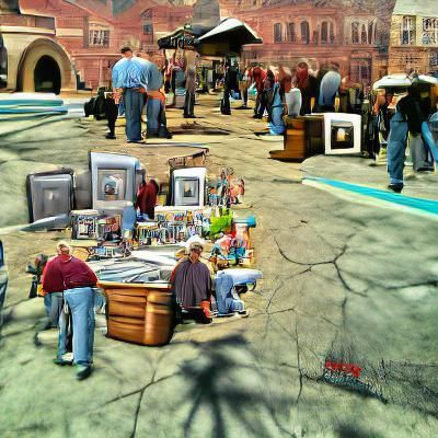 Bustling Flea Market in Old Town Square: Hyperrealistic Illu...