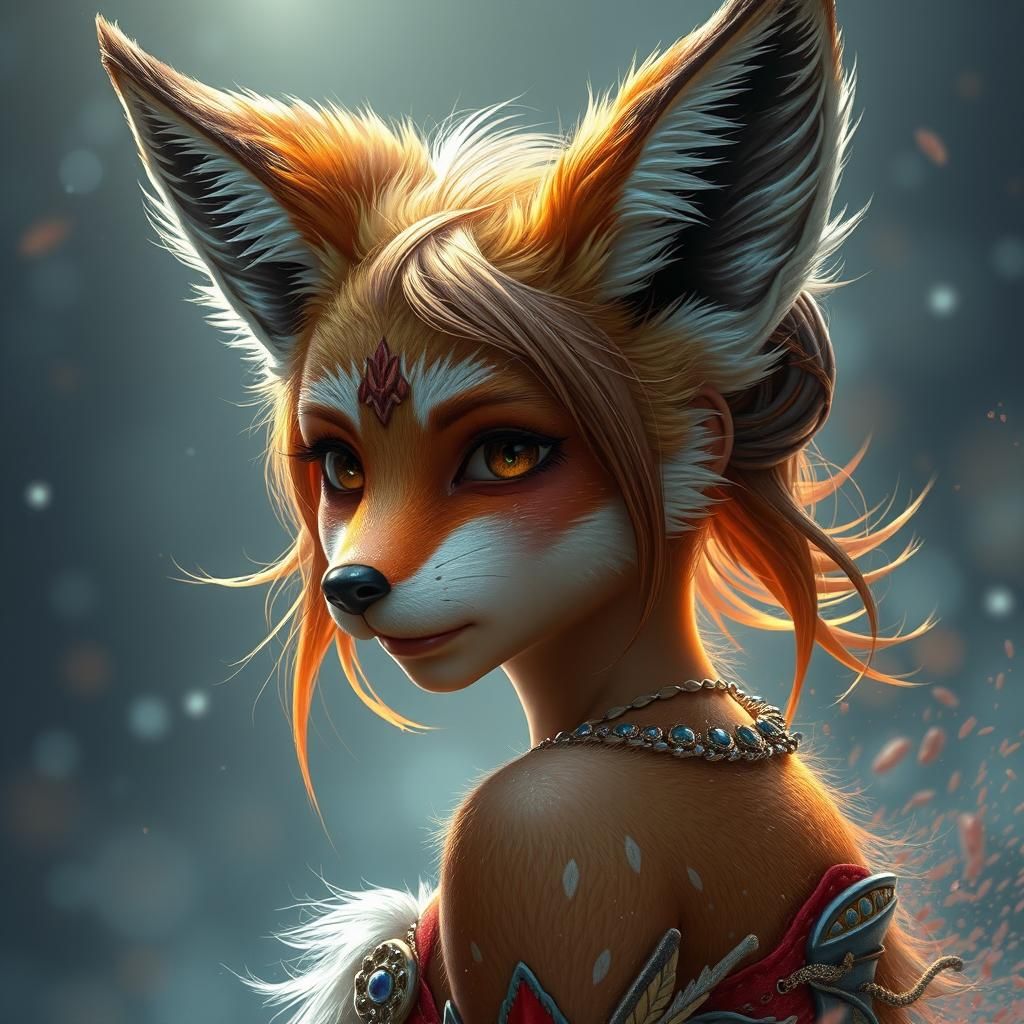 Detailed Fox Girl Matte Painting in Fantasy Style