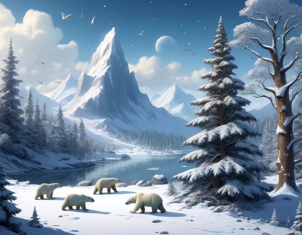 Magical North Pole Scene in Whimsical, Hyperdetailed Style