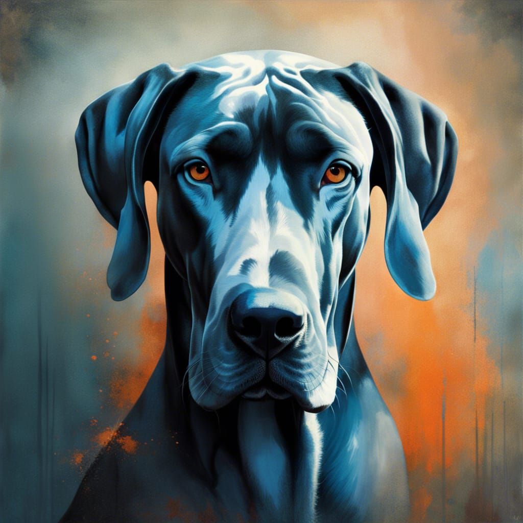 Ghostly Blue Great Dane Portrait in Fantasy Art Style
