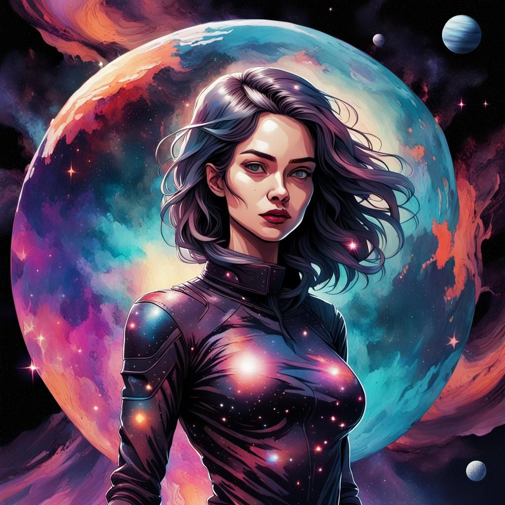 Cosmic Goddess in Comic Book Style