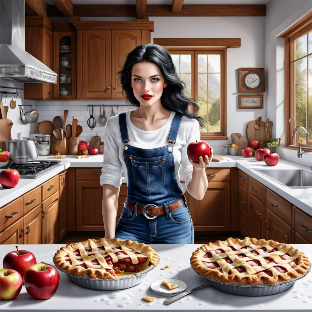 Snow White in Upscale Kitchen, Assembling Apple Pie