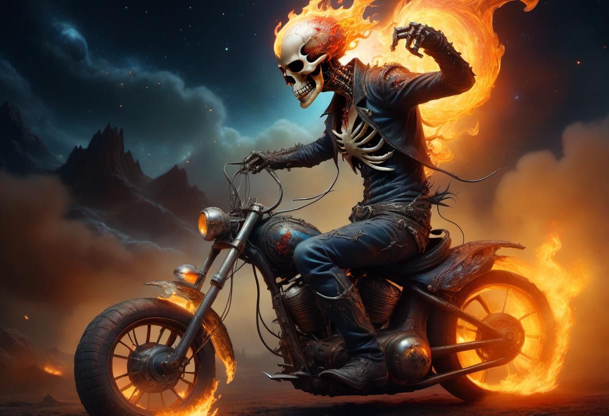 Ethereal Cosmic Warrior on a Galactic Motorcycle