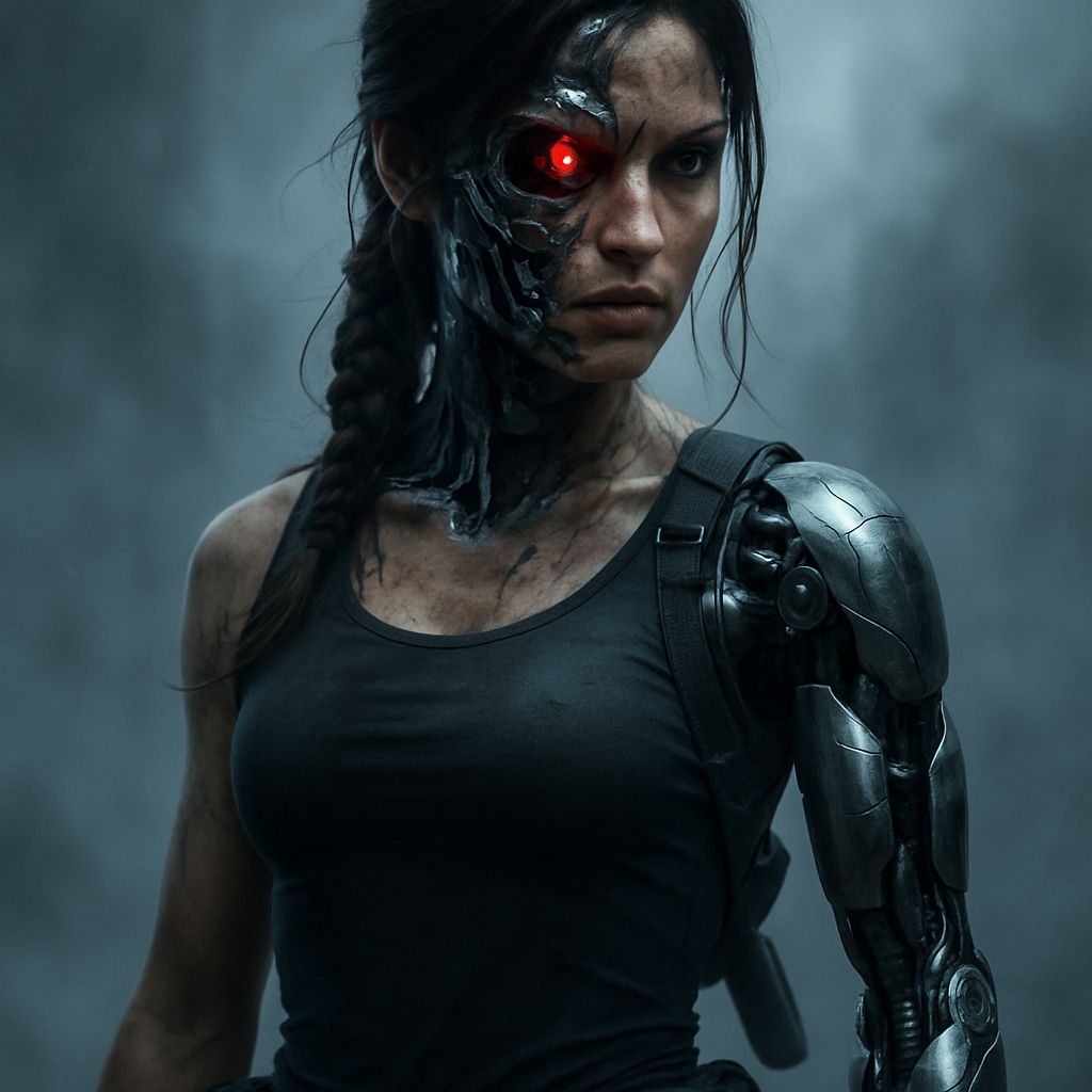 Lara Croft as Terminator in Misty Cinematic Scene