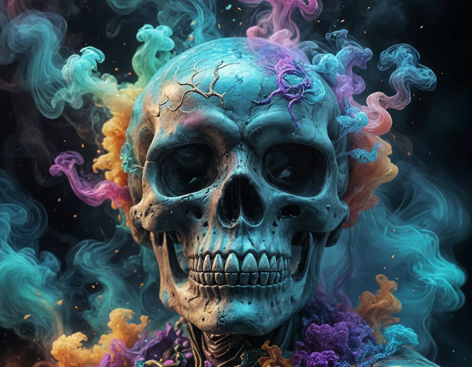 Surreal Dreamcore Skull in Vibrant Hues