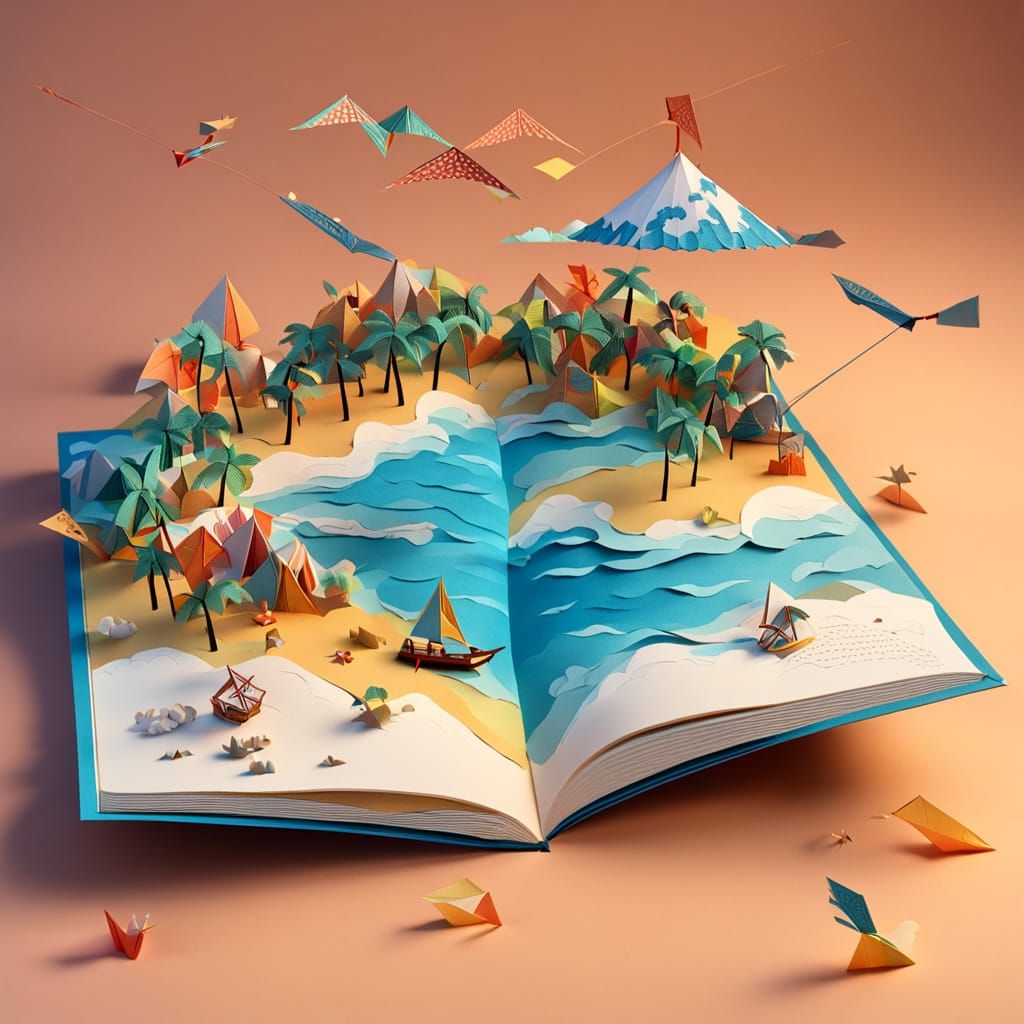 Detailed Paper Beach Scene in 3D Pop-Up Book