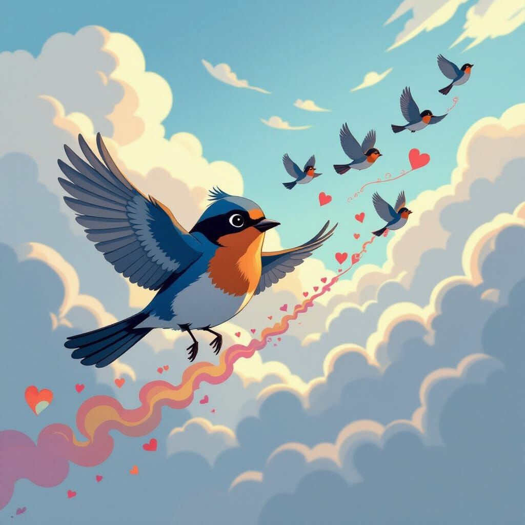 Cartoon Robin Leads Heart Trail Flight