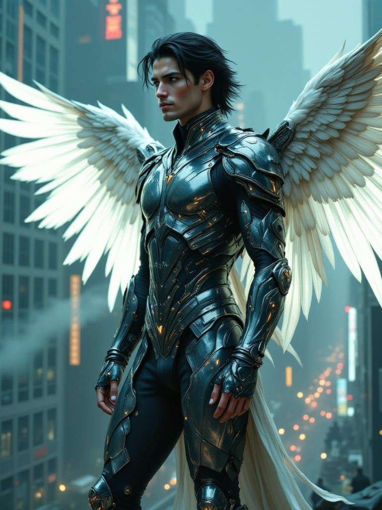 Cyber Angel in Futuristic New York Cityscape