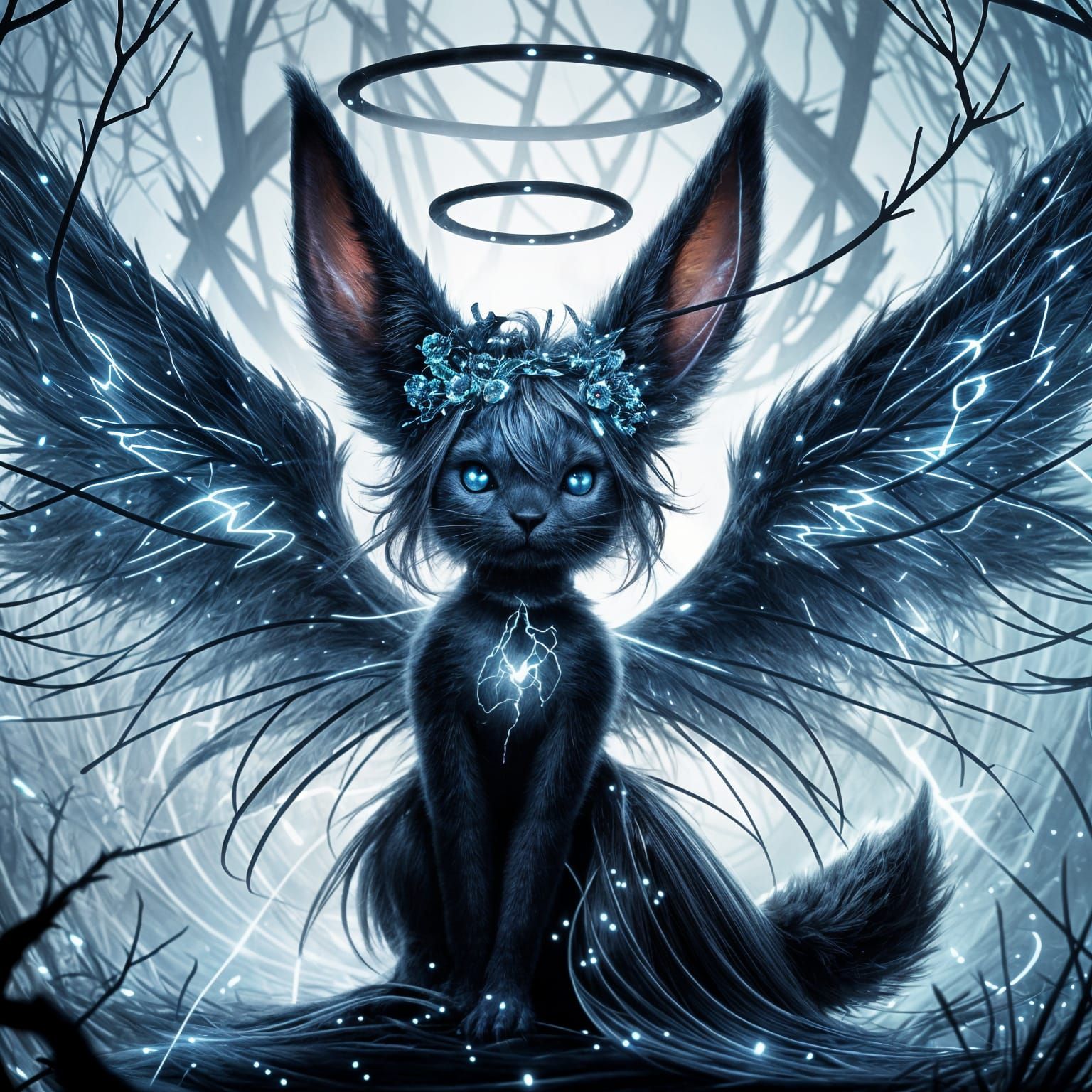 Bunny with Electric Blue Aura and Lightning Effects