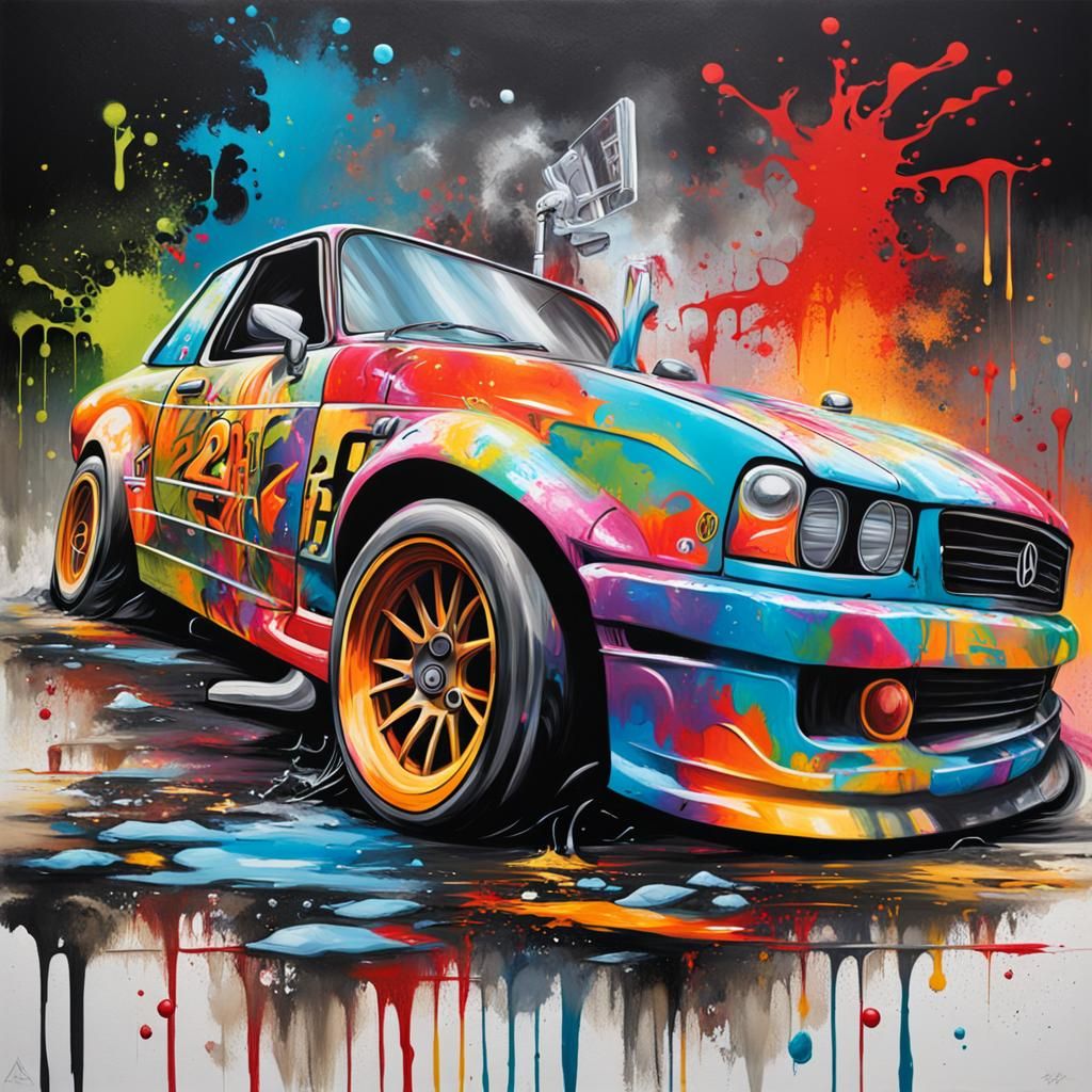 Graffiti Race Car in Splash Art Style