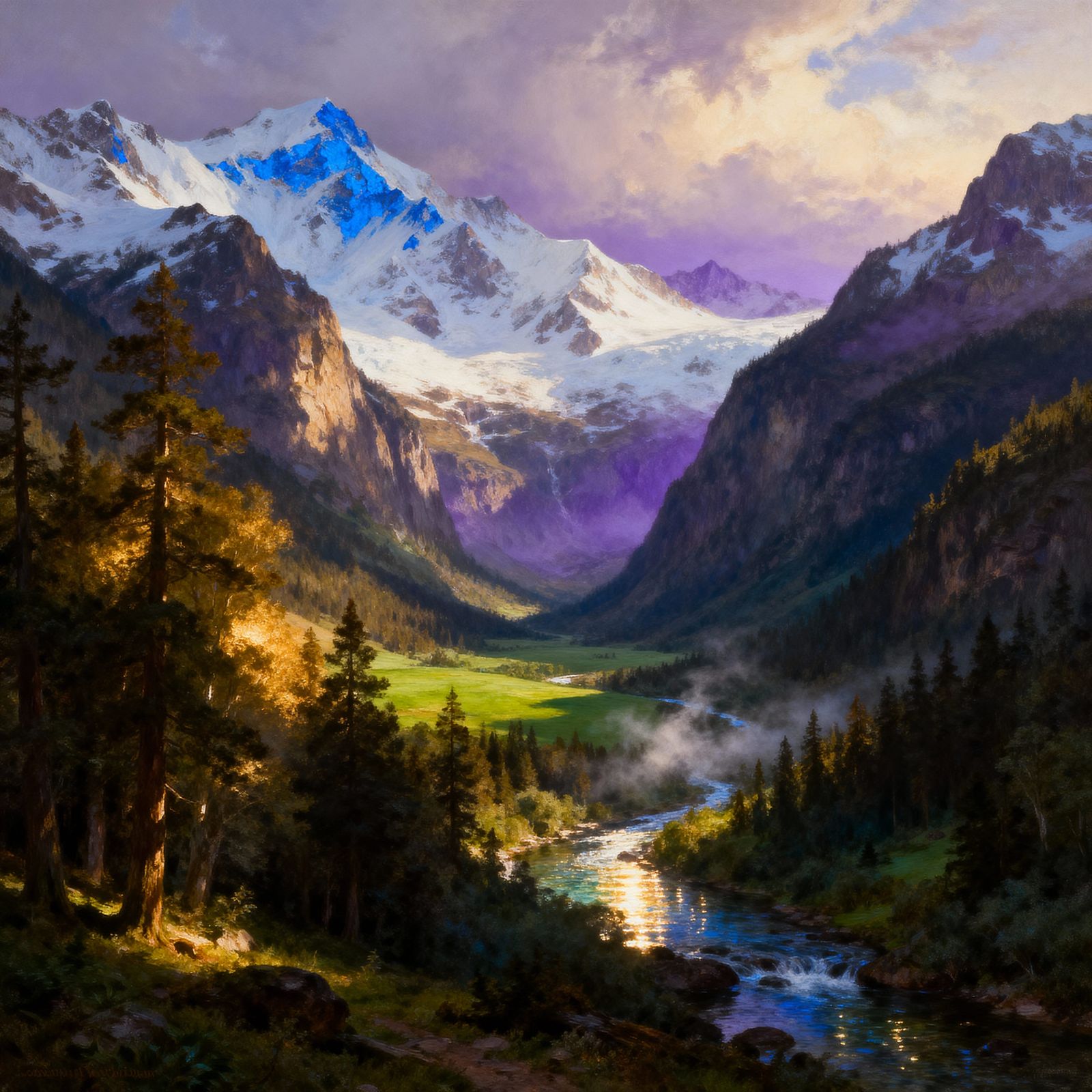 Fantasy Valley Landscape in Hyperrealistic Painterly Style