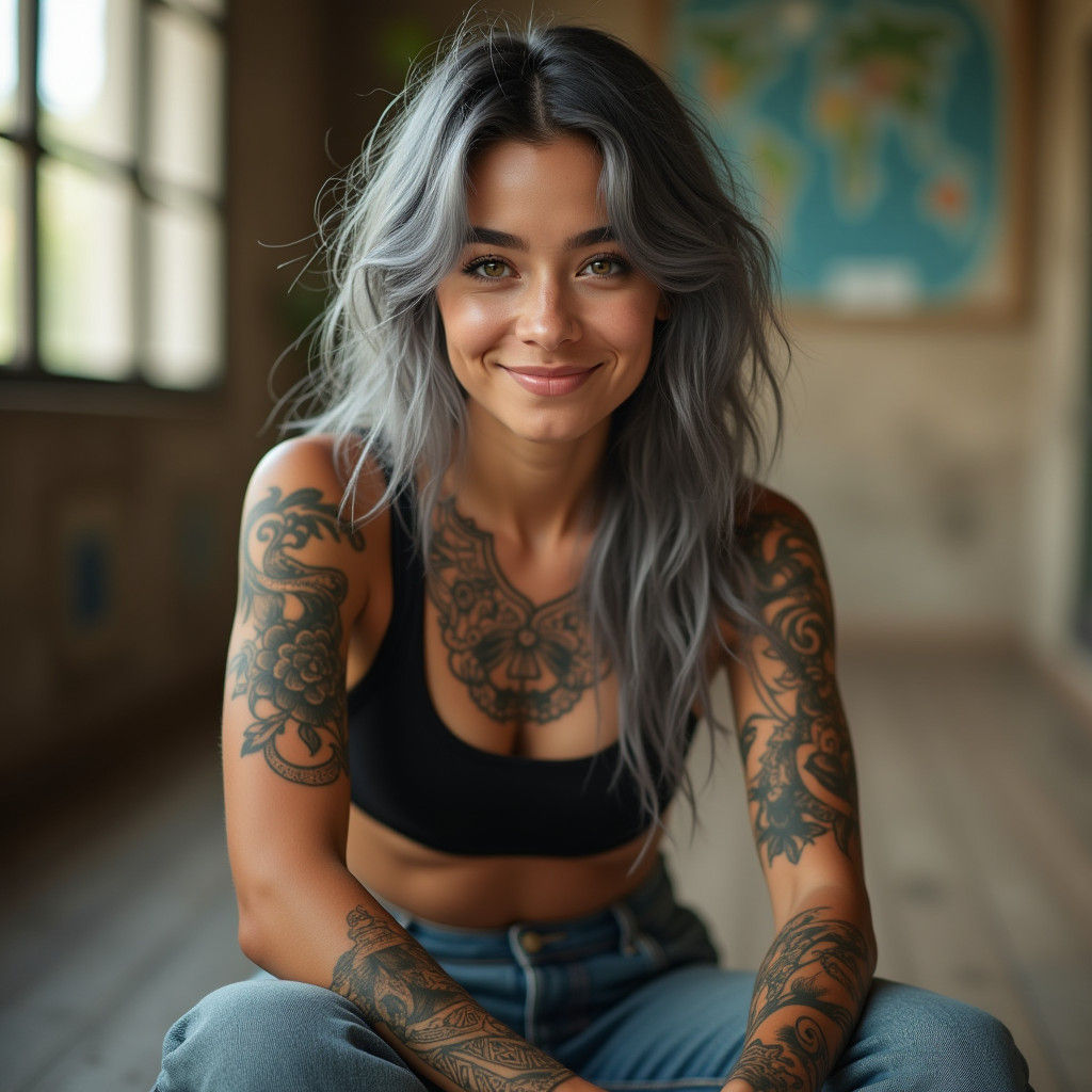 Athletic Woman with Gray Hair in Natural Light