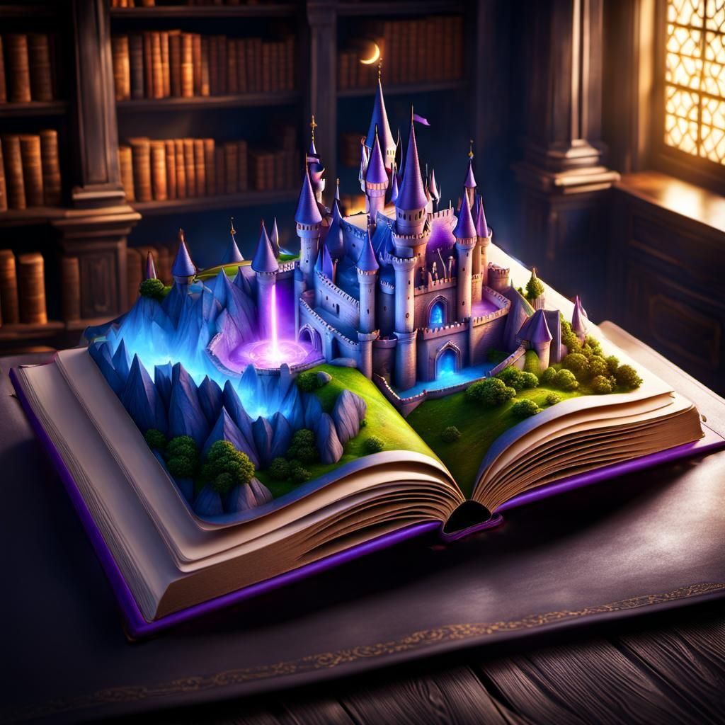Fantasy Castle Architecture in Open Book: Colorful Realism