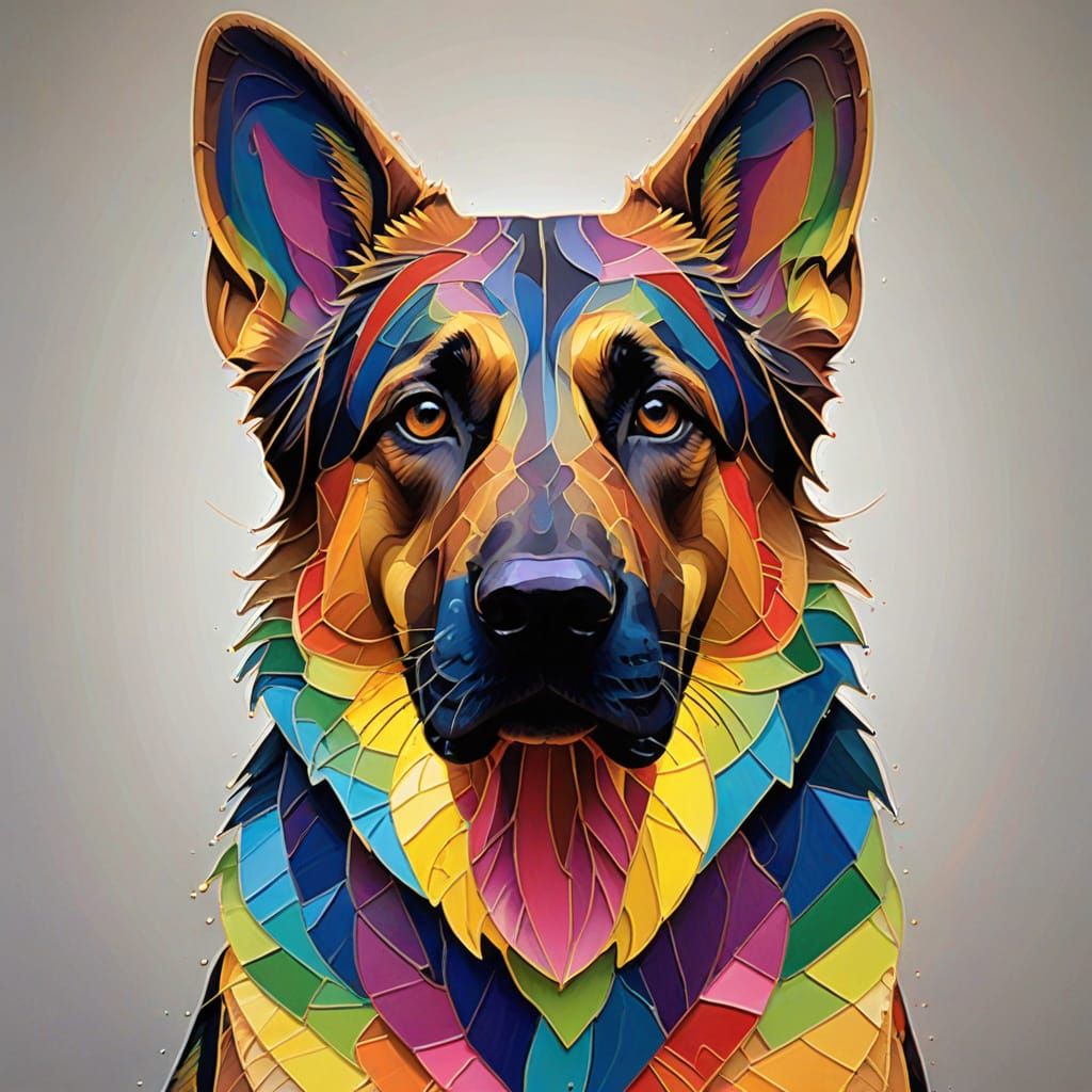 Rainbow Sculpture of German Shepherd with Ball
