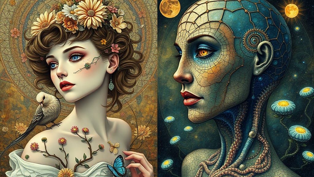 Surreal Women Dancing in Dreamlike Landscape