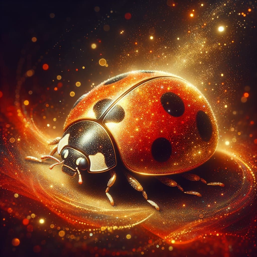 Golden Ladybug in Abstract Glitter Fantasy