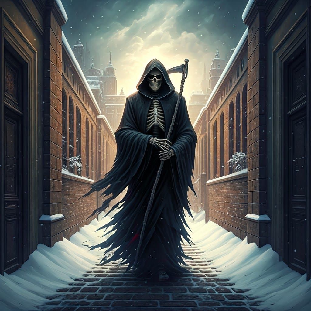 Grim Reaper Strolls Through Apocalypse Winter World