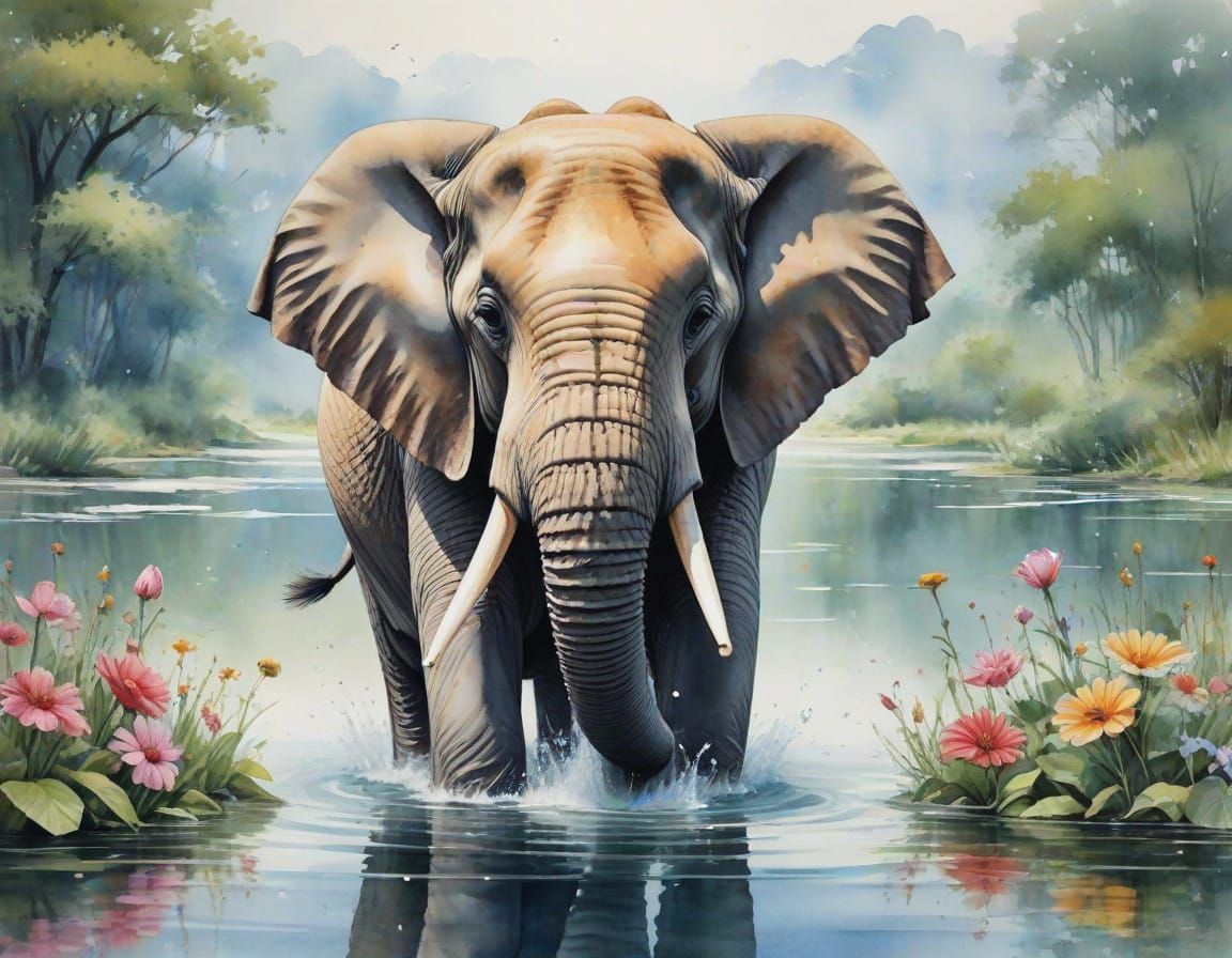 🥇elephant wading