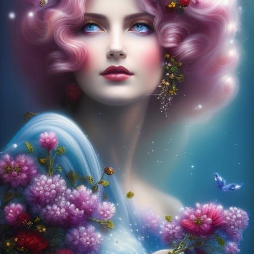 Blueberry Fairy Portrait in Whimsical Style