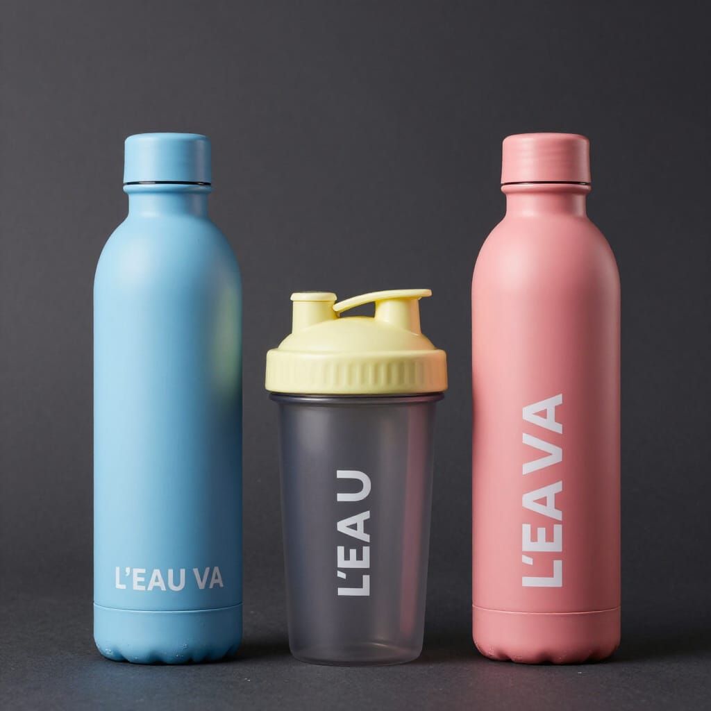 Product Shot: Shaker Cup Between Metallic Water Bottles