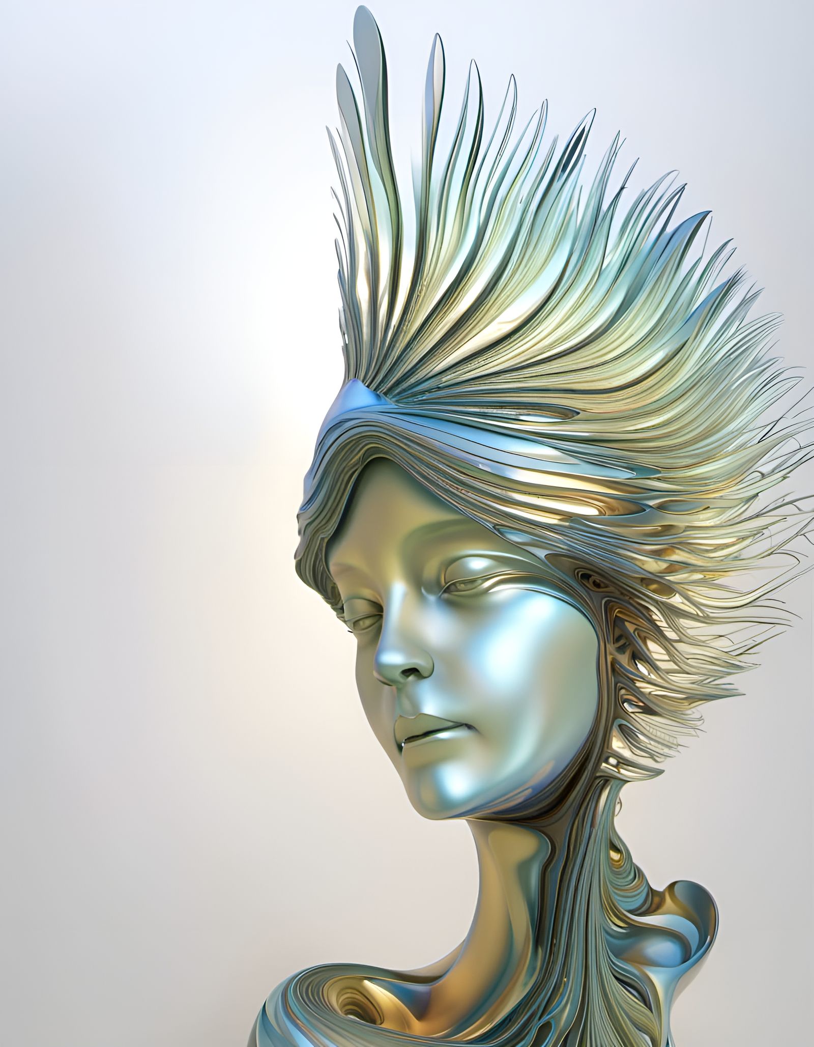 Iridescent 3D Fractal Sculpture in Art Nouveau Style