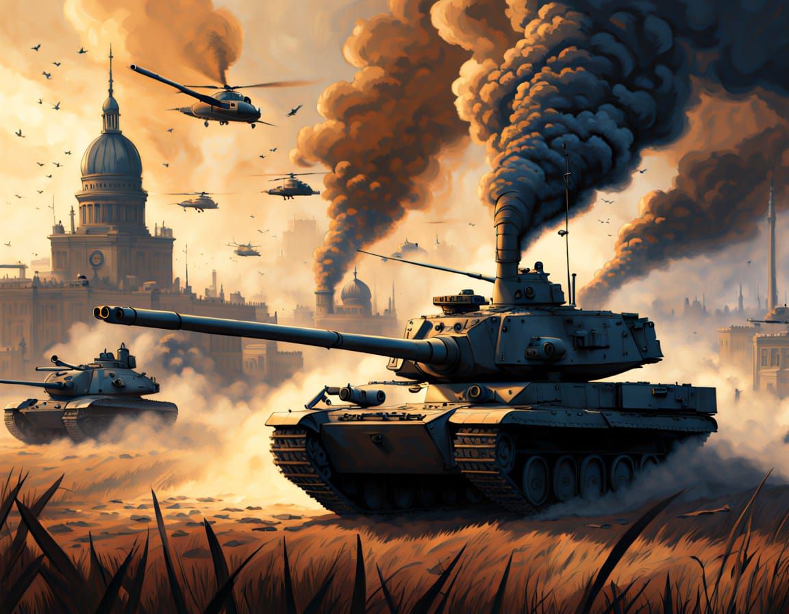Dark Gray Tanks Engage in Intense Battlefield Combat