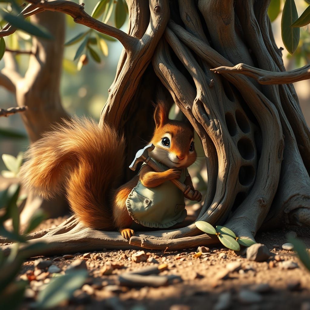 Squirrel Crafts Olive Branch Abode in Whimsical Forest Scene