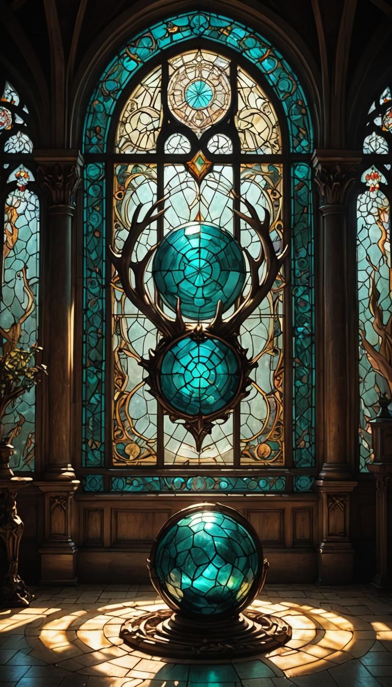 Teal Orb and Antler in Gothic Setting