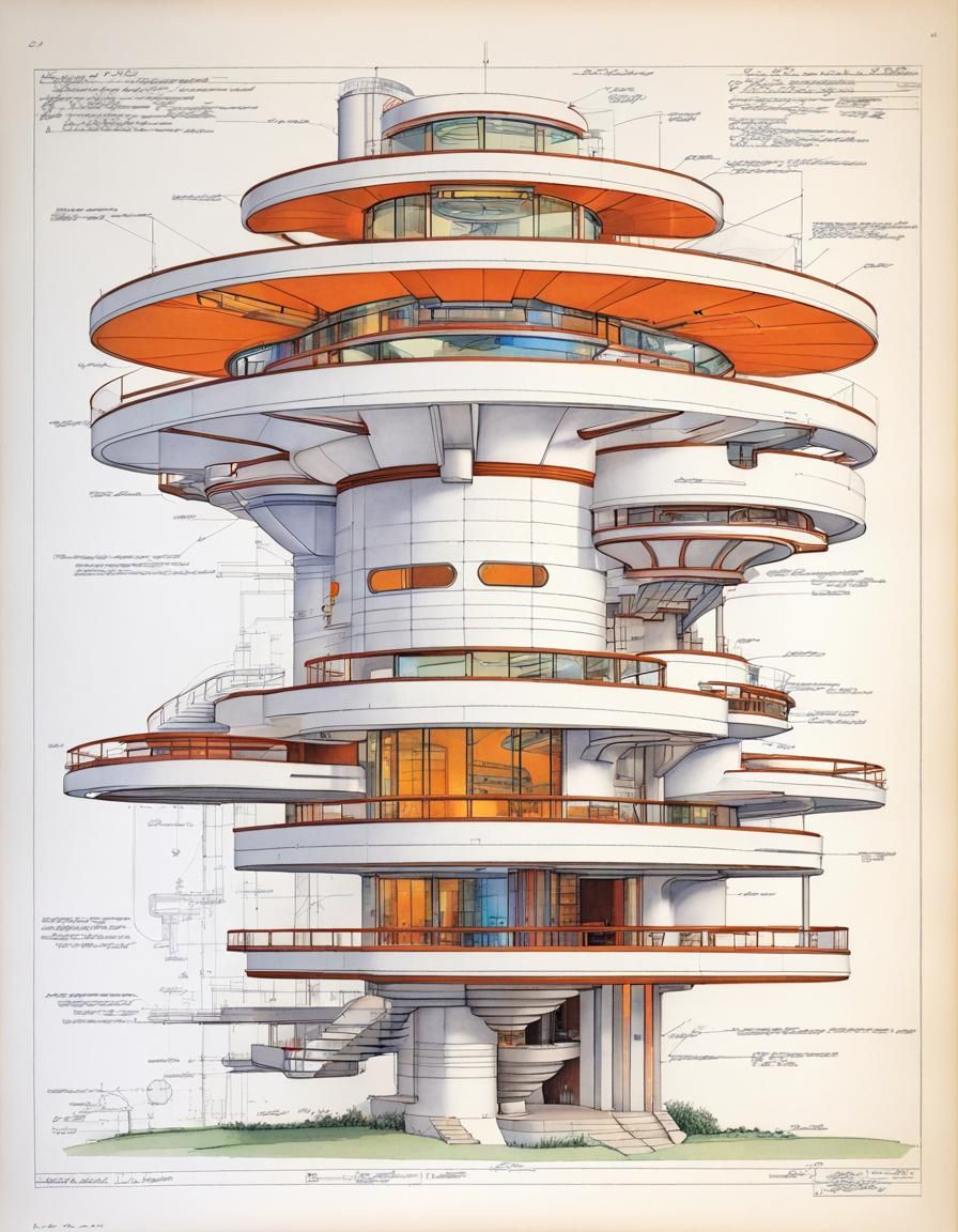 Frank Lloyd Wright style space age multi-level home
