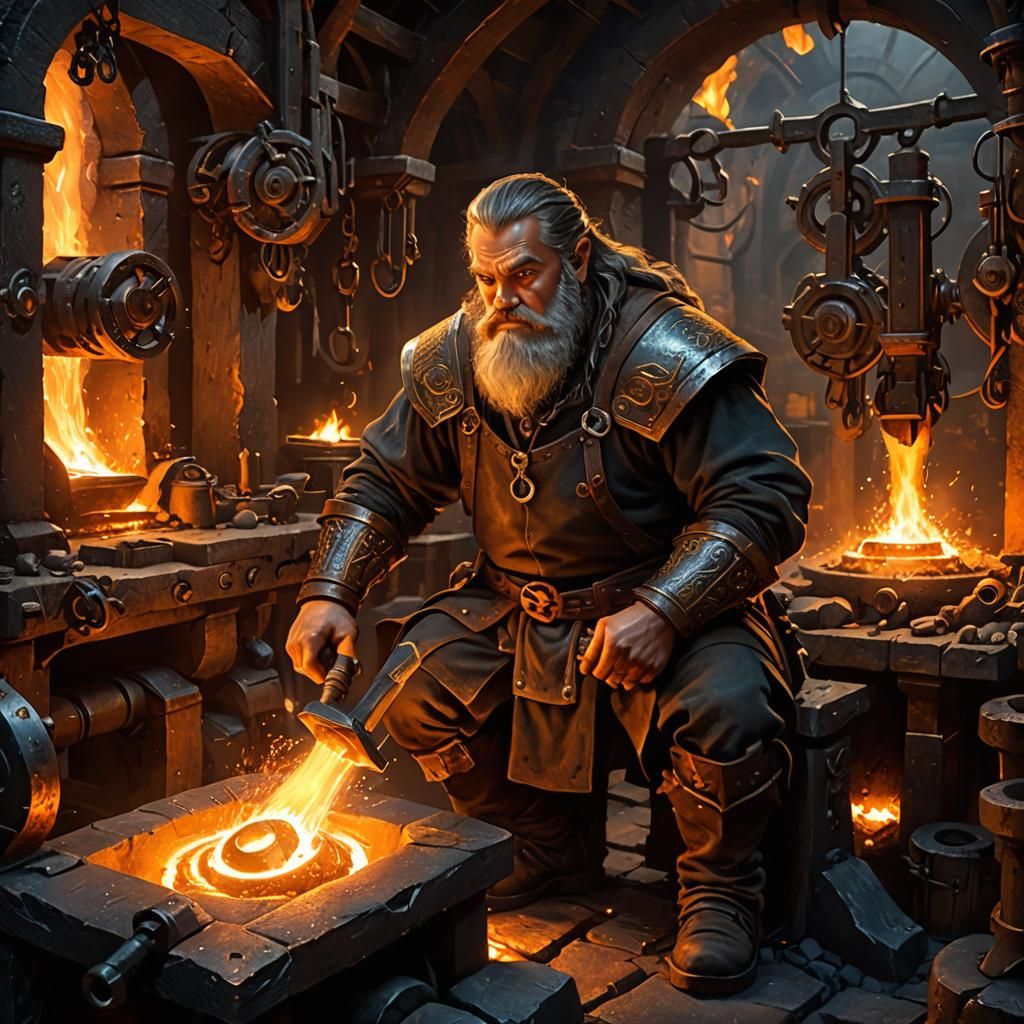 Dwarf Blacksmith in Ancient Forge: Digital Matte Painting