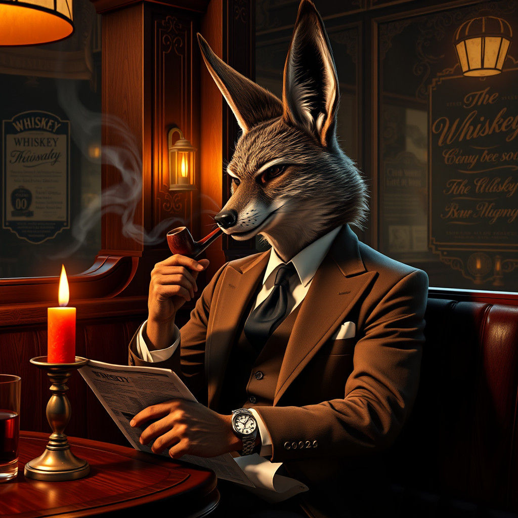 Coyote Businessman in 1920s Speakeasy, Art Deco Style