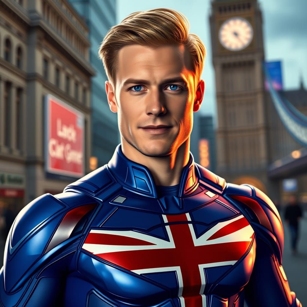 British Superhero in London: Fantasy Concept Art