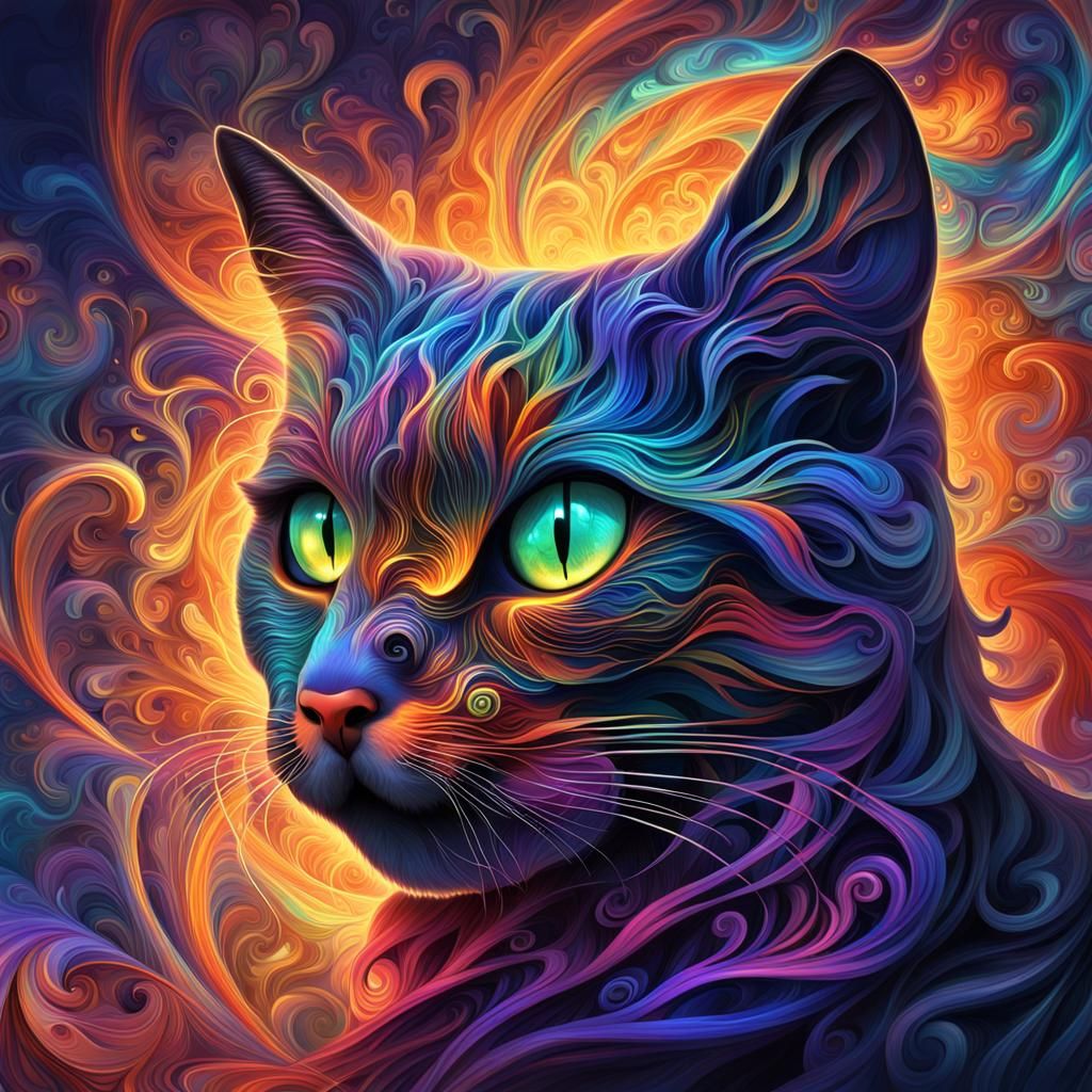 Fractal Cat: Ethereal Beauty in Digital Painting