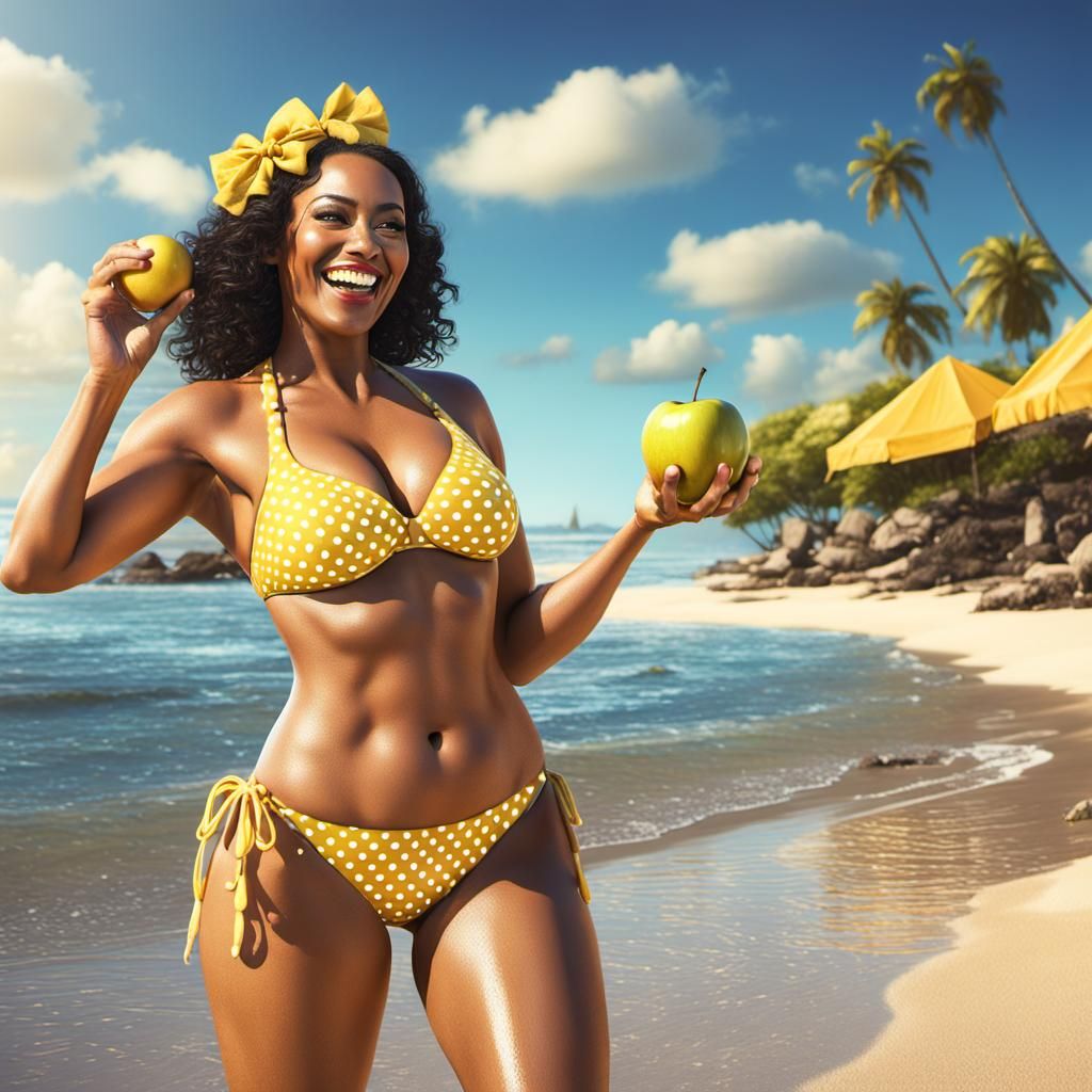 Curvy Woman in Bikini on Beach, Digital Art