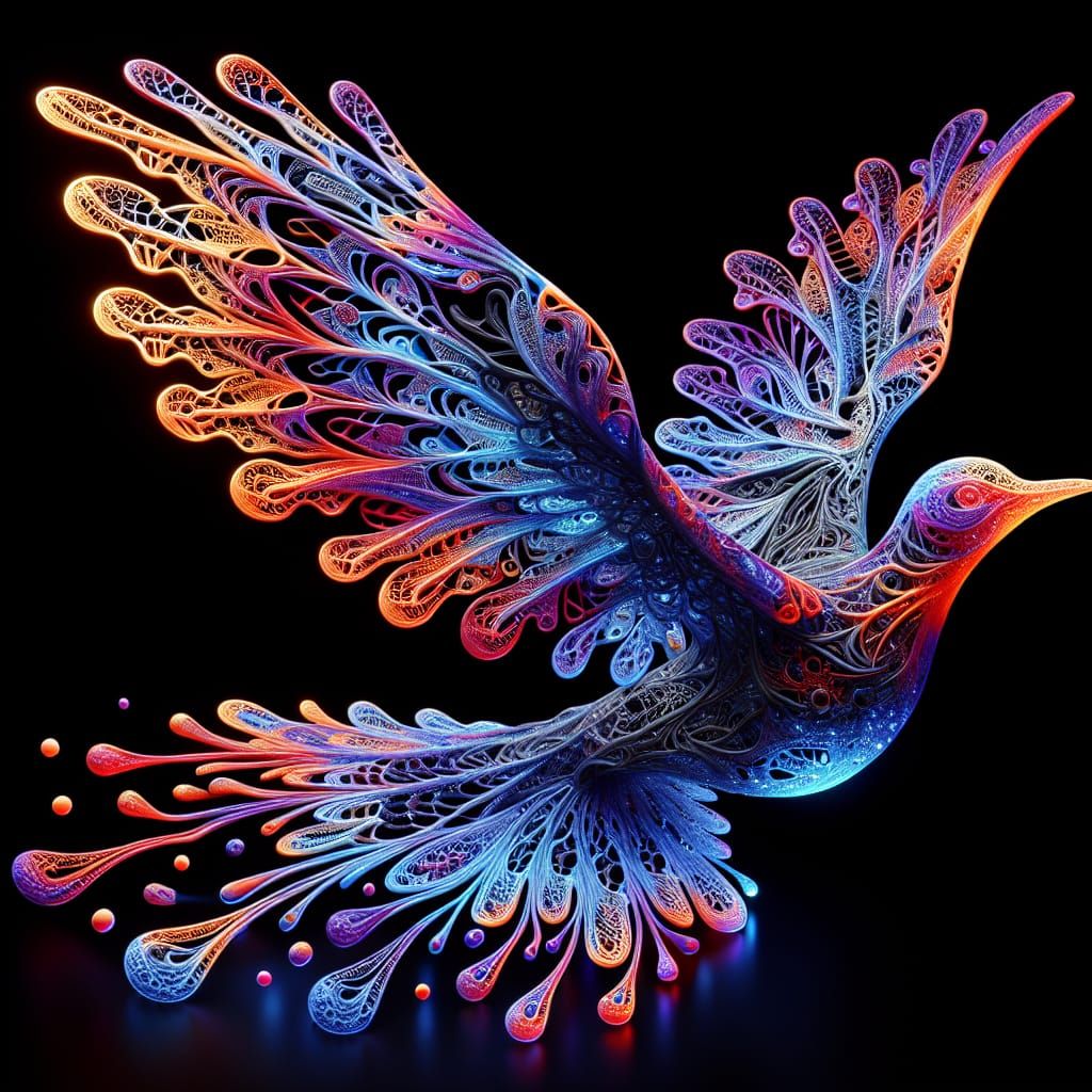 Illuminated Lace Bird Sculpture in Flight